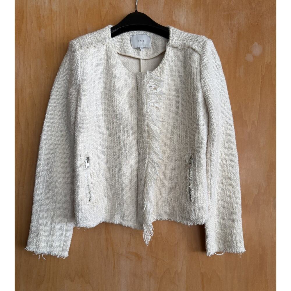 IRO Cauleyspe Cream Asymmetrical Cream Boucle Zip Jacket Size 40